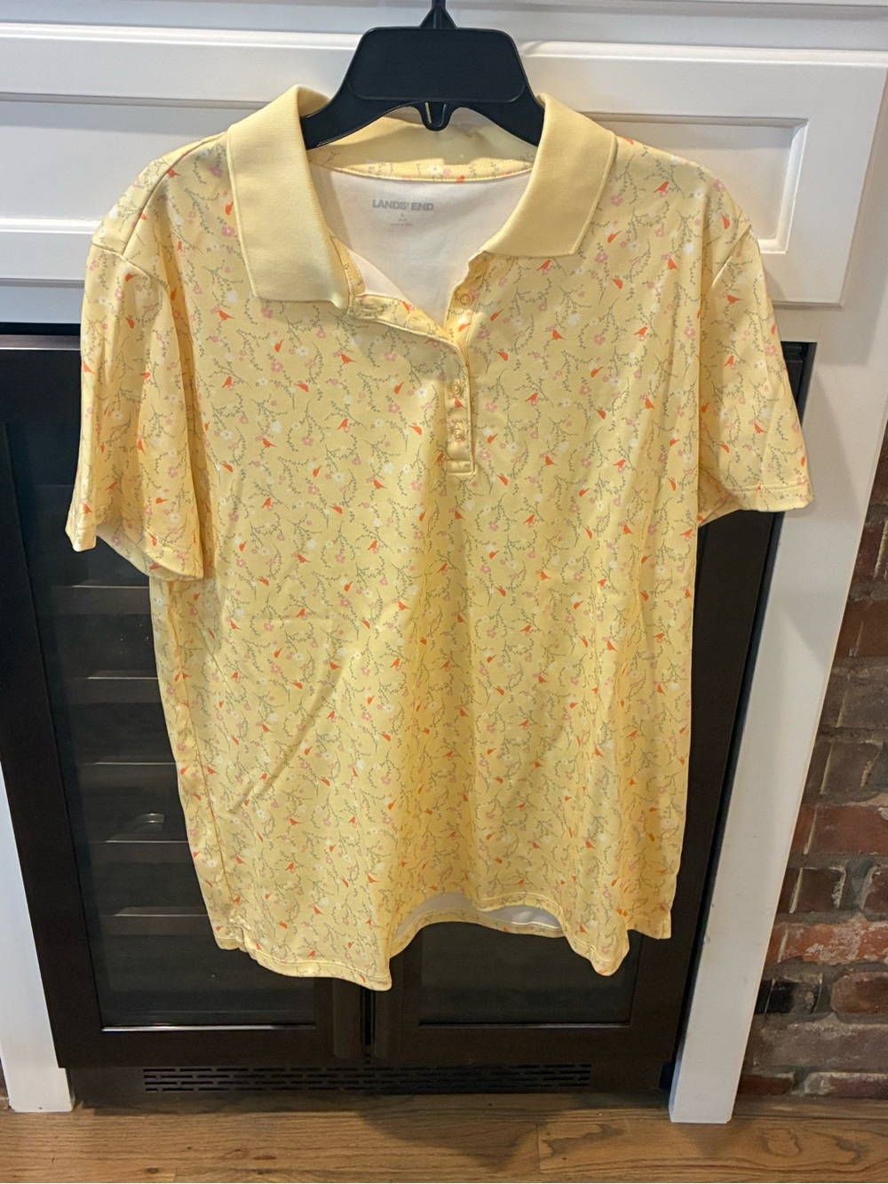 Lands' End Women’s Pale Yellow Polo with Small Floral Print